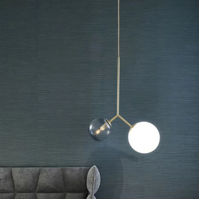 Gevorkte nachtkasthangende kroonluchter Ombre blauw en melkglas 2 koppen postmoderne hanglamp goud Clearhalo