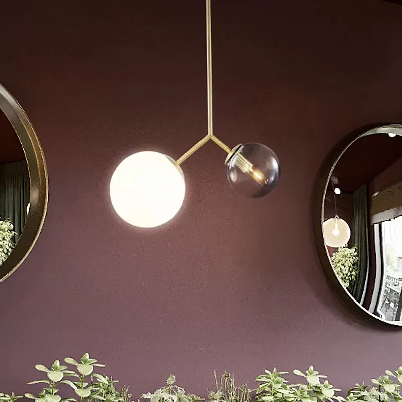 Gevorkte nachtkasthangende kroonluchter Ombre blauw en melkglas 2 koppen postmoderne hanglamp goud Clearhalo