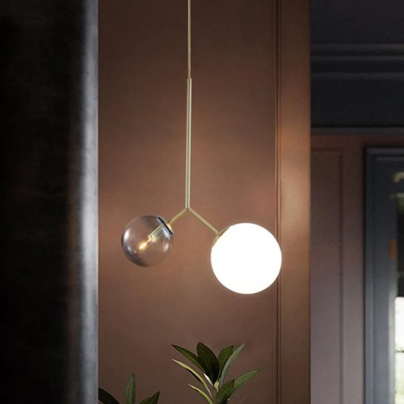 Gevorkte nachtkasthangende kroonluchter Ombre blauw en melkglas 2 koppen postmoderne hanglamp goud Clearhalo