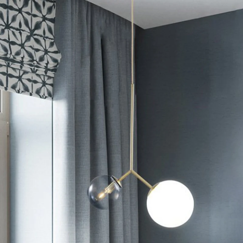 Gevorkte nachtkasthangende kroonluchter Ombre blauw en melkglas 2 koppen postmoderne hanglamp goud Clearhalo