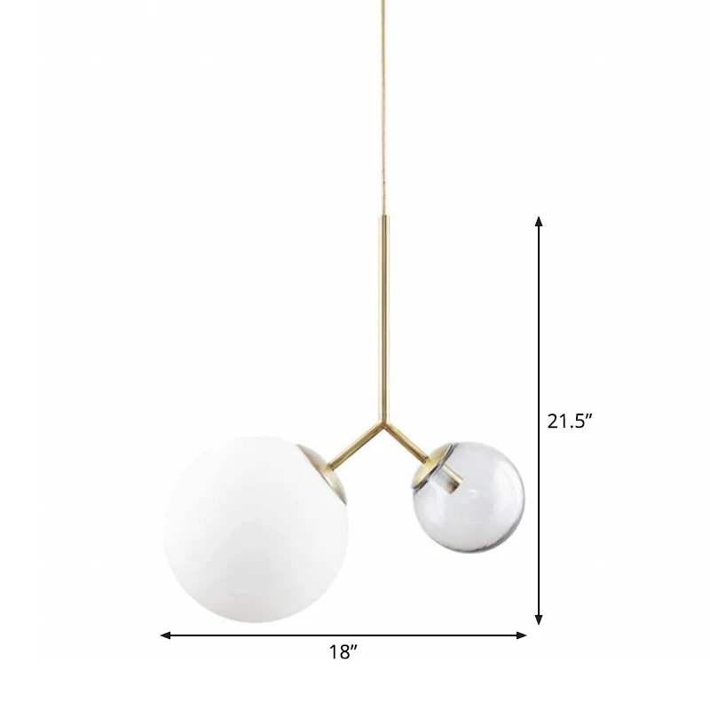 Gevorkte nachtkasthangende kroonluchter Ombre blauw en melkglas 2 koppen postmoderne hanglamp goud Clearhalo