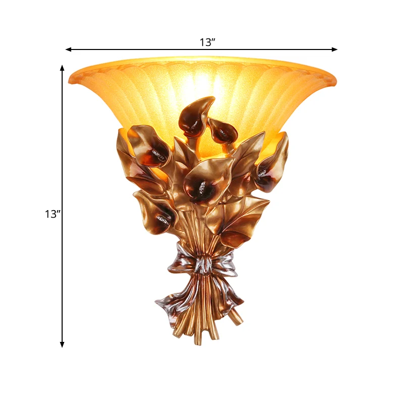Gezandstraalde glazen uitlopende wandlamp, vintage stijl, 1 lamp, gouden schanslamp Clearhalo