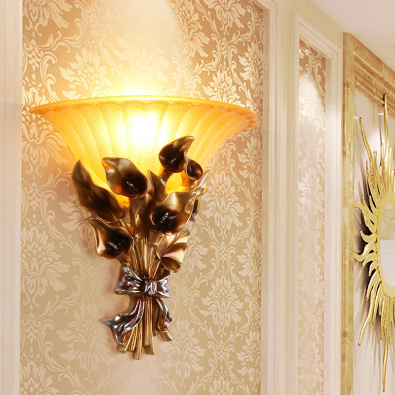 Gezandstraalde glazen uitlopende wandlamp, vintage stijl, 1 lamp, gouden schanslamp Clearhalo