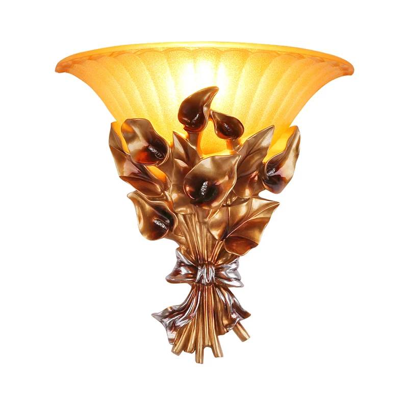 Gezandstraalde glazen uitlopende wandlamp, vintage stijl, 1 lamp, gouden schanslamp Clearhalo