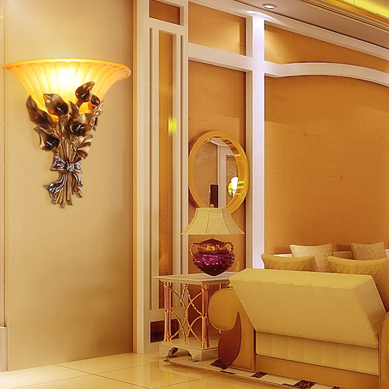 Gezandstraalde glazen uitlopende wandlamp, vintage stijl, 1 lamp, gouden schanslamp Clearhalo