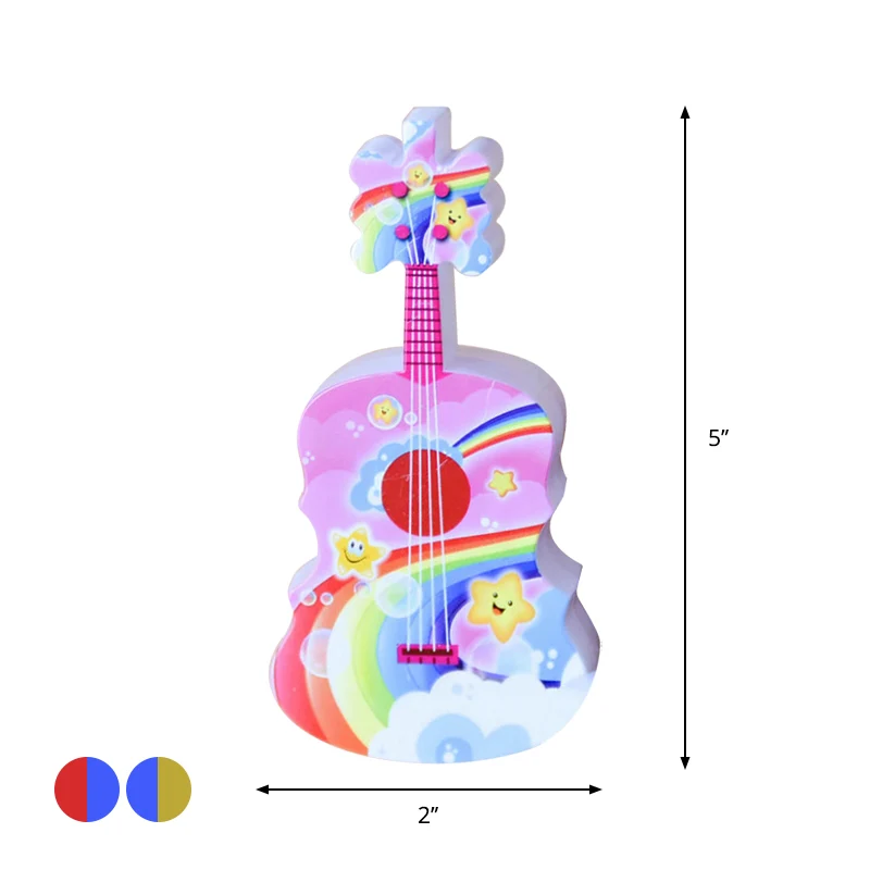 Gitaar Mini Plug- LED Wandlamp Kinderen Kunststof Blauw en Geel/Rood en Blauw Nachtverlichting met afstandsbediening Clear...