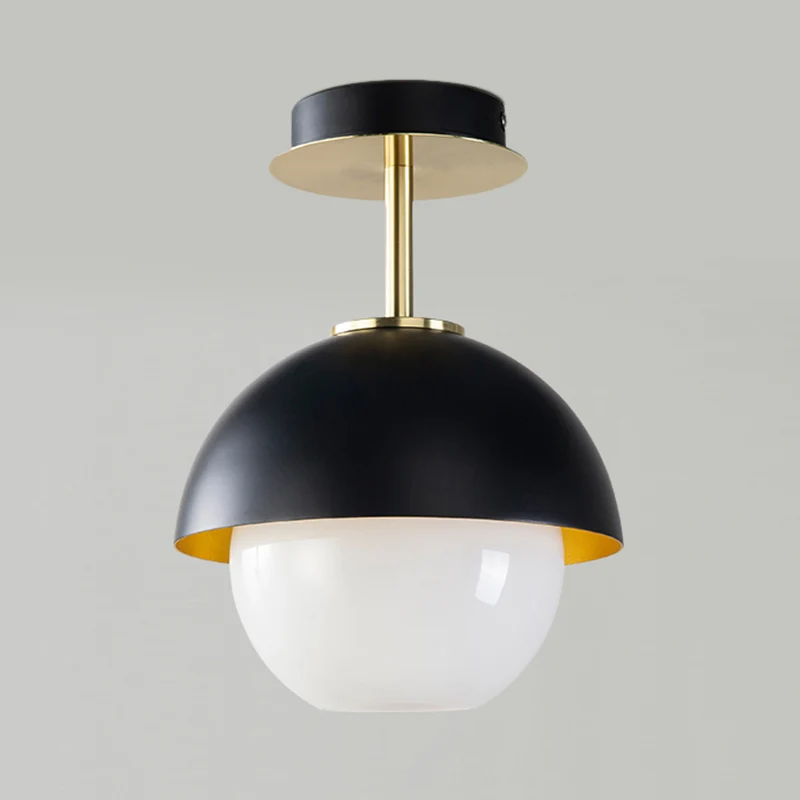 Glazen bol semi-inbouwlamp met koepelvormige kap Badkamer 1-lichts moderne plafondlamp zwart Clearhalo