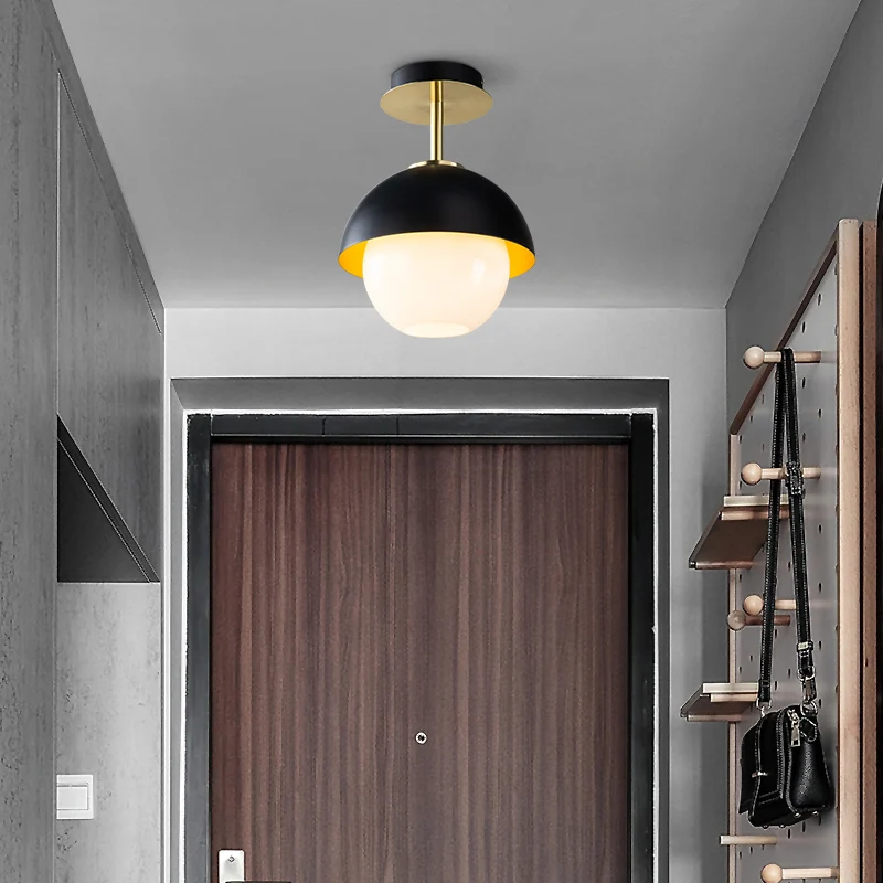 Glazen bol semi-inbouwlamp met koepelvormige kap Badkamer 1-lichts moderne plafondlamp zwart Clearhalo