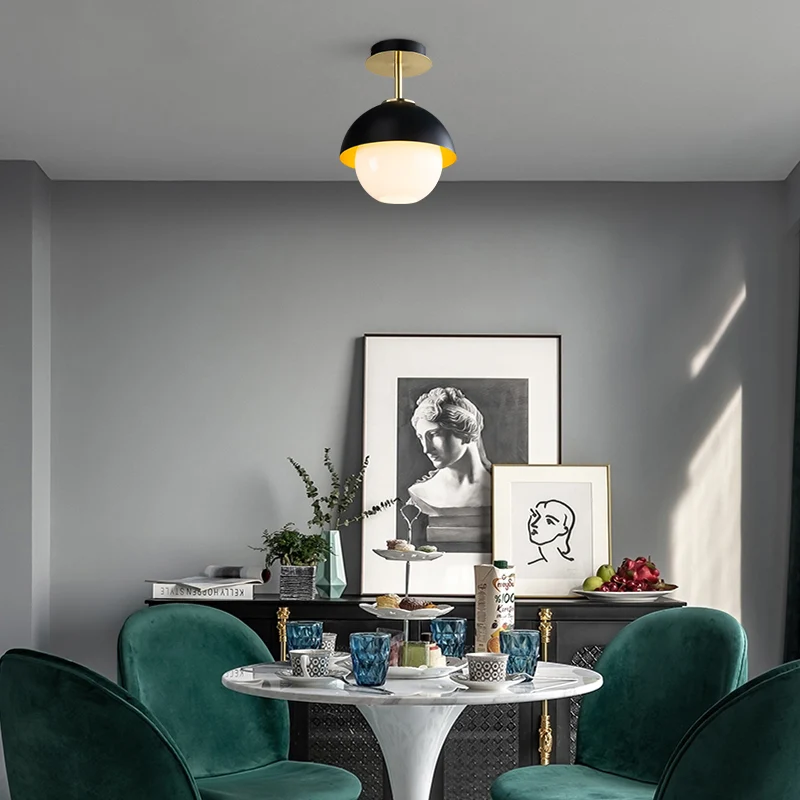 Glazen bol semi-inbouwlamp met koepelvormige kap Badkamer 1-lichts moderne plafondlamp zwart Clearhalo