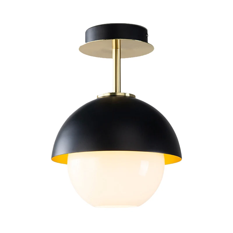 Glazen bol semi-inbouwlamp met koepelvormige kap Badkamer 1-lichts moderne plafondlamp zwart Clearhalo