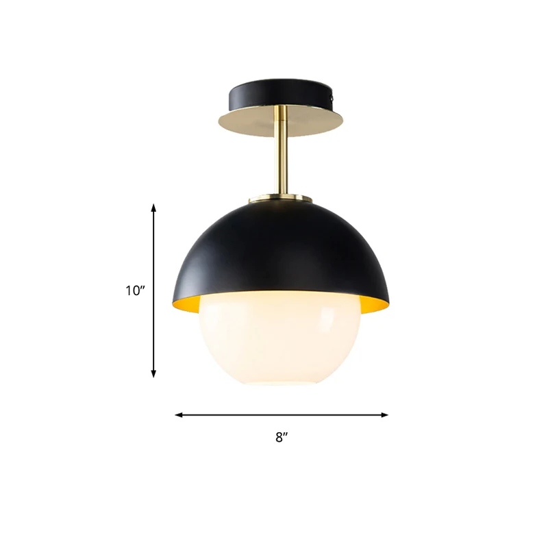 Glazen bol semi-inbouwlamp met koepelvormige kap Badkamer 1-lichts moderne plafondlamp zwart Clearhalo