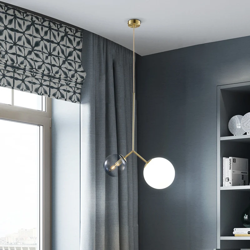 Glazen bolschaduw hanglamp 2 lampen moderne kroonluchter goud voor slaapkamerbadkamer Clearhalo