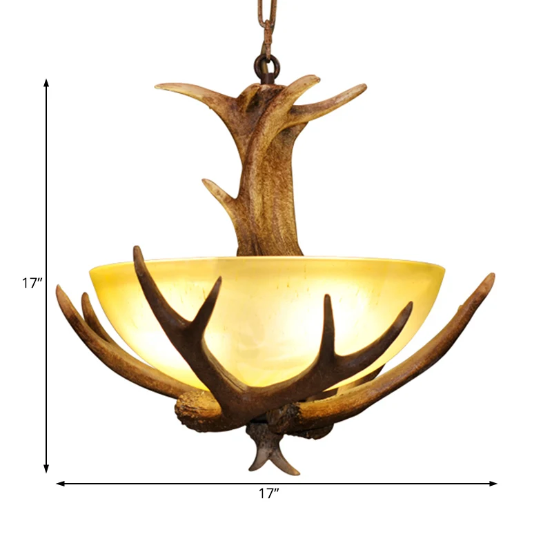Glazen hertengewei kroonluchterlamp boerderij 3-koppige hangende plafondlamp voor binnen bruin Clearhalo