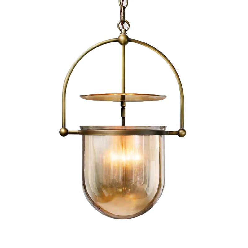 Glazen kap hanglamp modern metaal 1-lichts zwart/messing plafondhanglamp Clearhalo