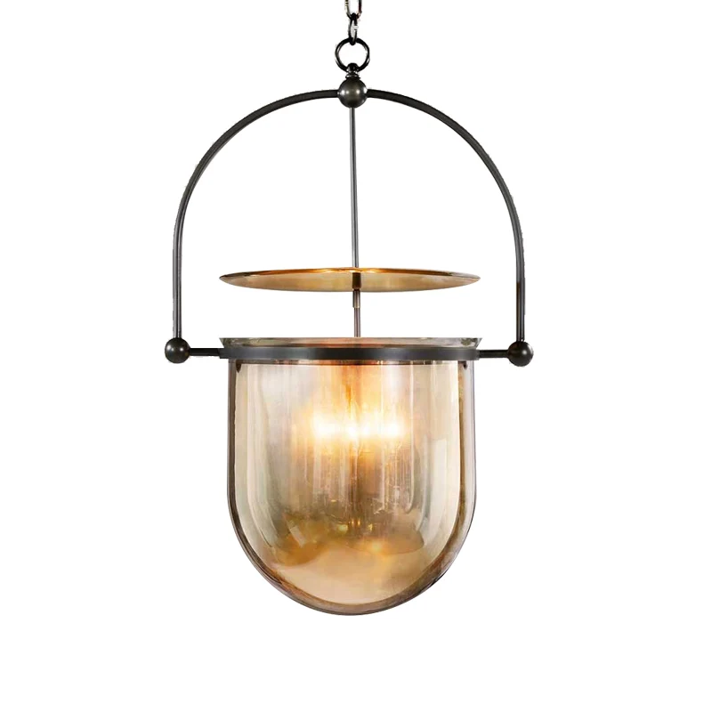 Glazen kap hanglamp modern metaal 1-lichts zwart/messing plafondhanglamp Clearhalo