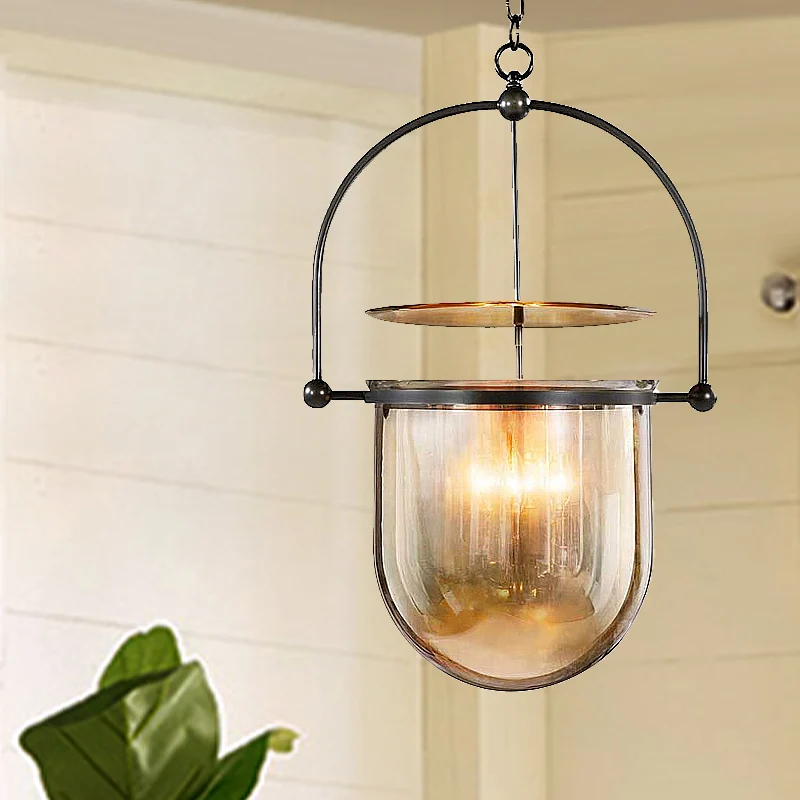 Glazen kap hanglamp modern metaal 1-lichts zwart/messing plafondhanglamp Clearhalo