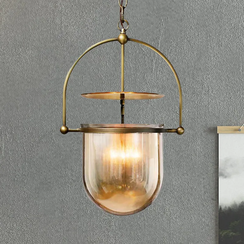 Glazen kap hanglamp modern metaal 1-lichts zwart/messing plafondhanglamp Clearhalo