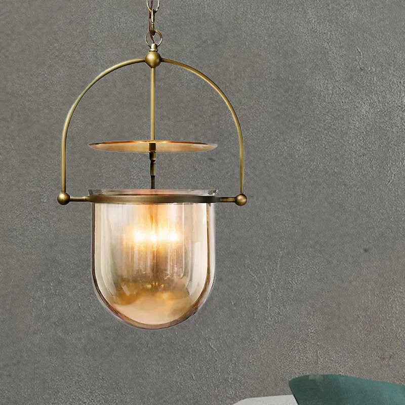 Glazen kap hanglamp modern metaal 1-lichts zwart/messing plafondhanglamp Clearhalo