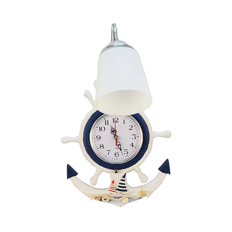Glazen klokkandelaar met ankerklok 1-lichts mediterrane wandlamp wit voor hotel Clearhalo