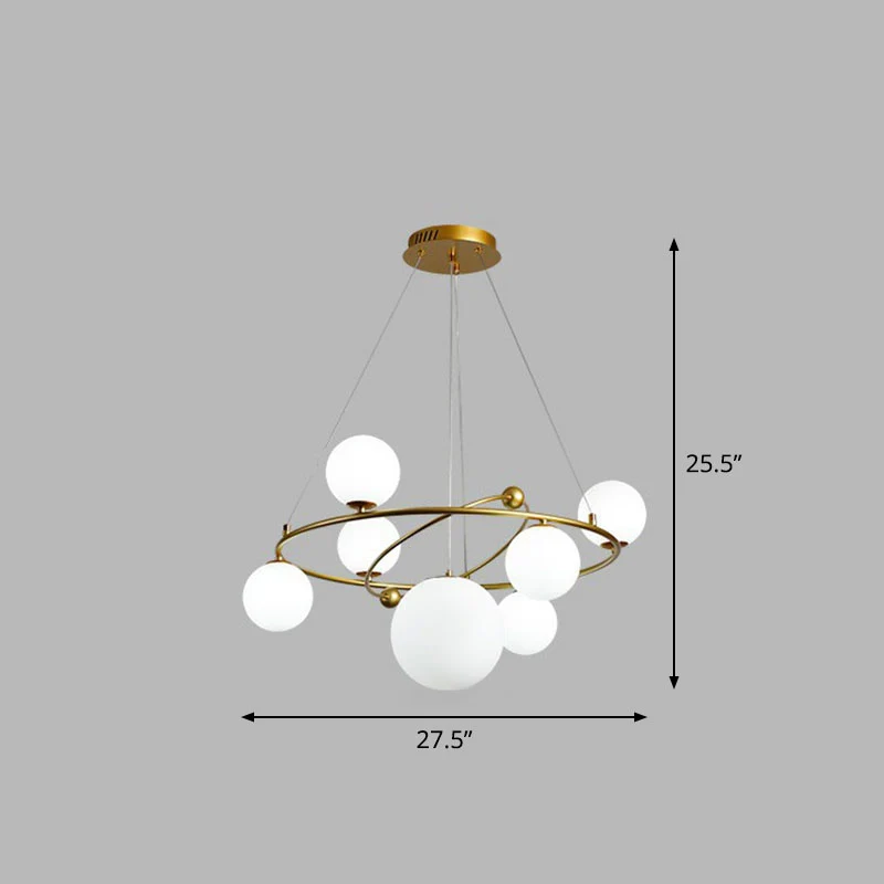Glazen Planeet Hanglamp Postmodern Messing Afwerking Kroonluchter Licht voor Woonkamer Clearhalo