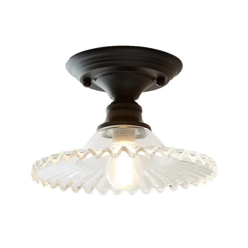 Glazen radiale mini-plafondverlichting Vintage 1-lichts balkon semi-inbouwlamp Clearhalo