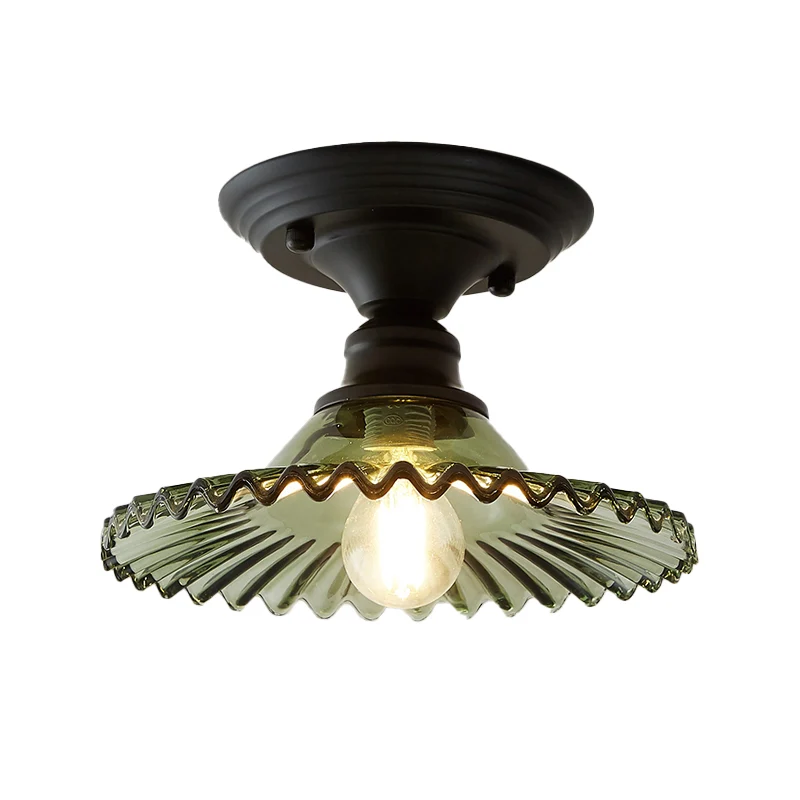 Glazen radiale mini-plafondverlichting Vintage 1-lichts balkon semi-inbouwlamp Clearhalo