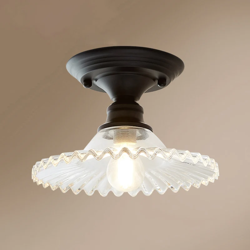 Glazen radiale mini-plafondverlichting Vintage 1-lichts balkon semi-inbouwlamp Clearhalo