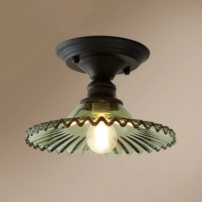 Glazen radiale mini-plafondverlichting Vintage 1-lichts balkon semi-inbouwlamp Clearhalo