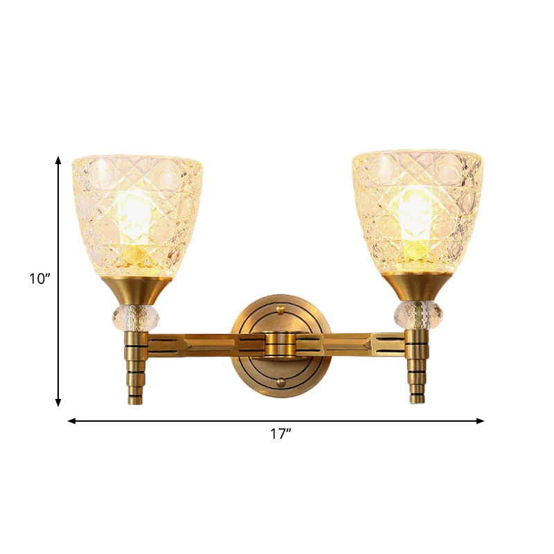Glazen wandlamp met 1/2 lampen en kom, lampenkap, zolderslaapkamer, wandmontagelamp messing afwerking Clearhalo