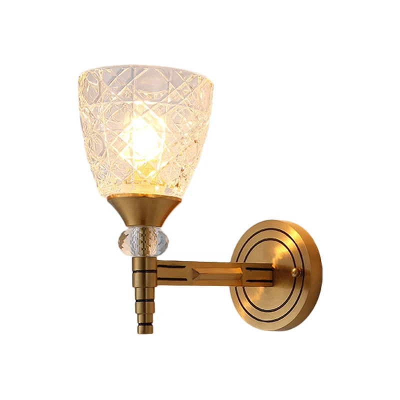 Glazen wandlamp met 1/2 lampen en kom, lampenkap, zolderslaapkamer, wandmontagelamp messing afwerking Clearhalo