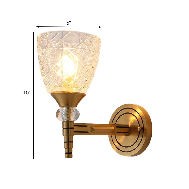 Glazen wandlamp met 1/2 lampen en kom, lampenkap, zolderslaapkamer, wandmontagelamp messing afwerking Clearhalo