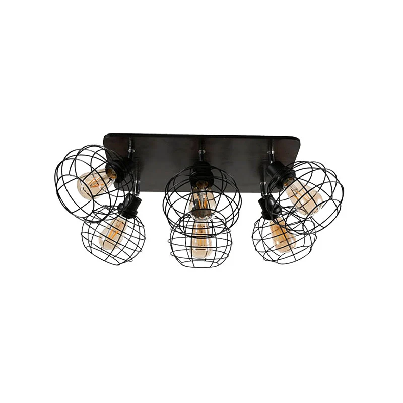 Global Cage Metal Semi Inbouw Plafondlamp Industriële Stijl 4/6 Lichten Eetkamer Plafondlamp Zwart Clearhalo