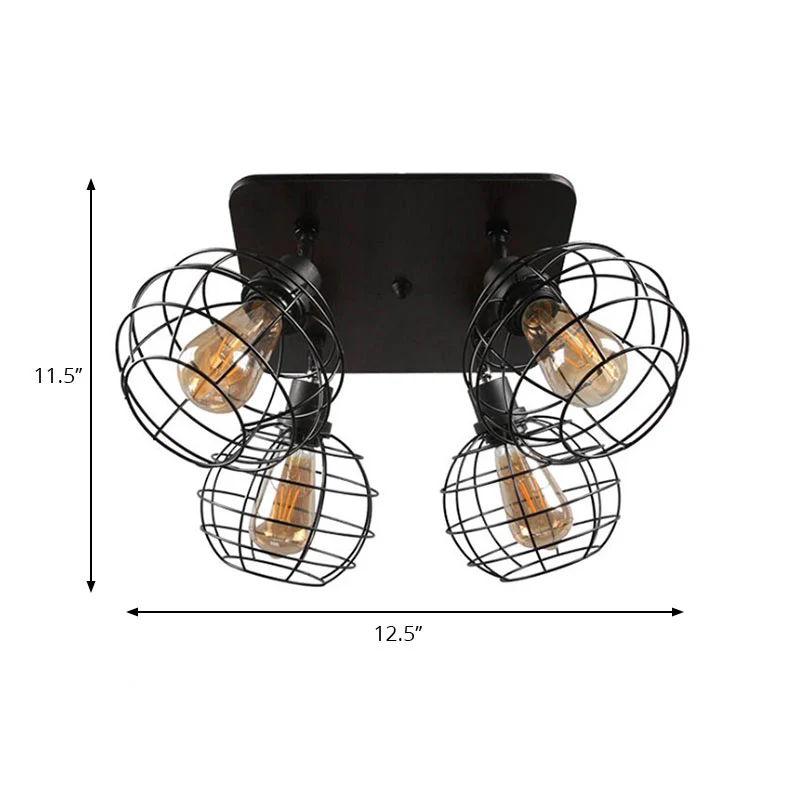 Global Cage Metal Semi Inbouw Plafondlamp Industriële Stijl 4/6 Lichten Eetkamer Plafondlamp Zwart Clearhalo