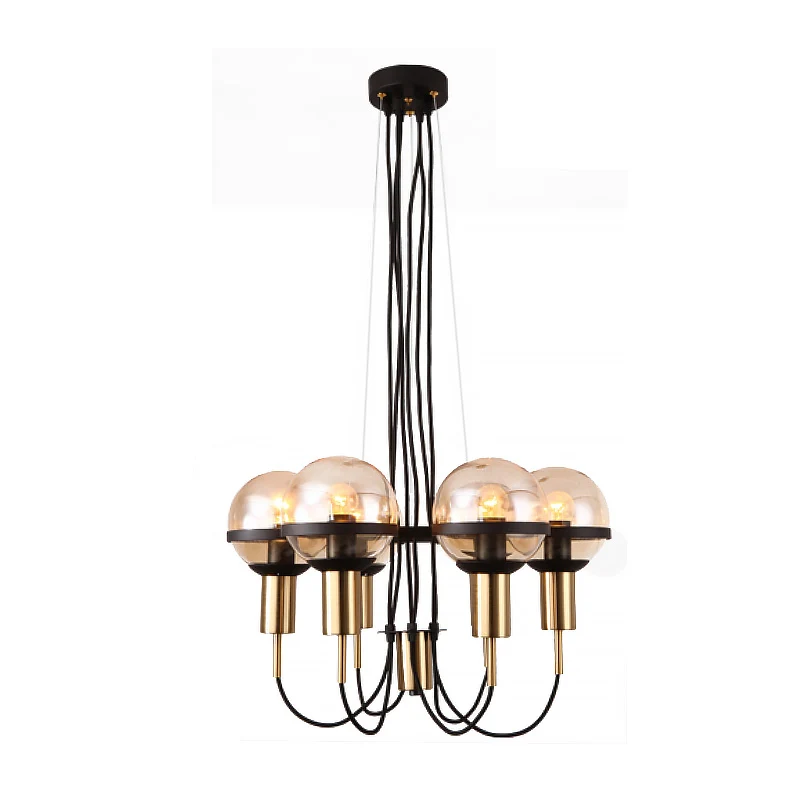 Global Glass Shade Kroonluchter Licht Modern 6/8 Lichten Messing Hangend Plafondlamp voor Woonkamer Clearhalo