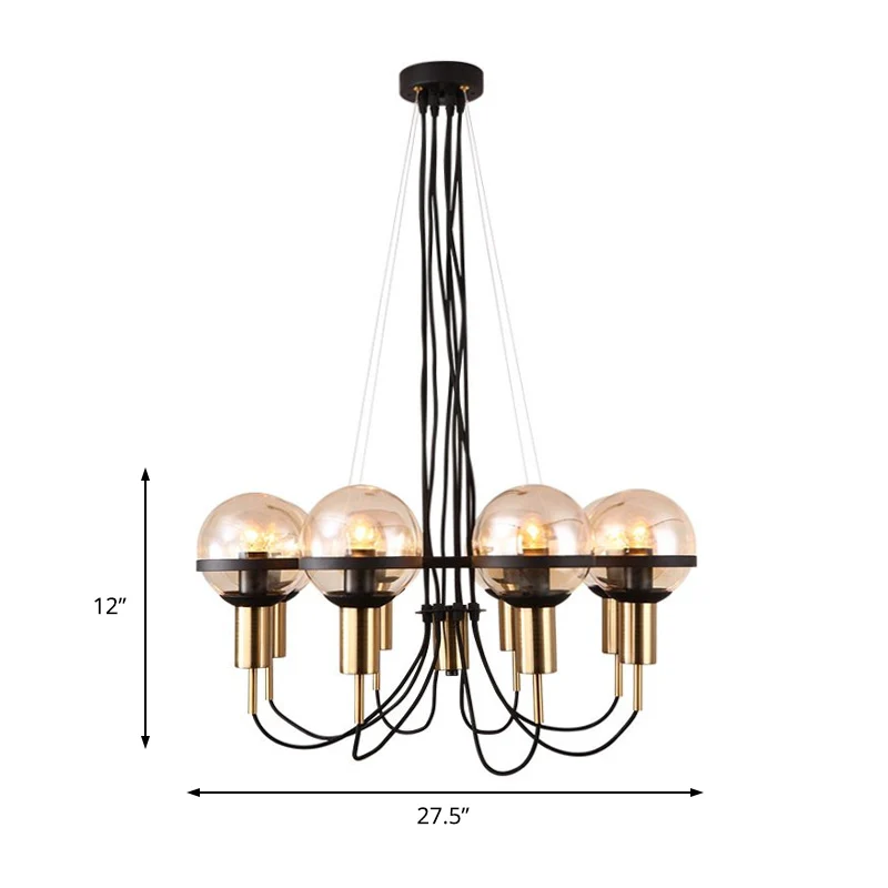 Global Glass Shade Kroonluchter Licht Modern 6/8 Lichten Messing Hangend Plafondlamp voor Woonkamer Clearhalo