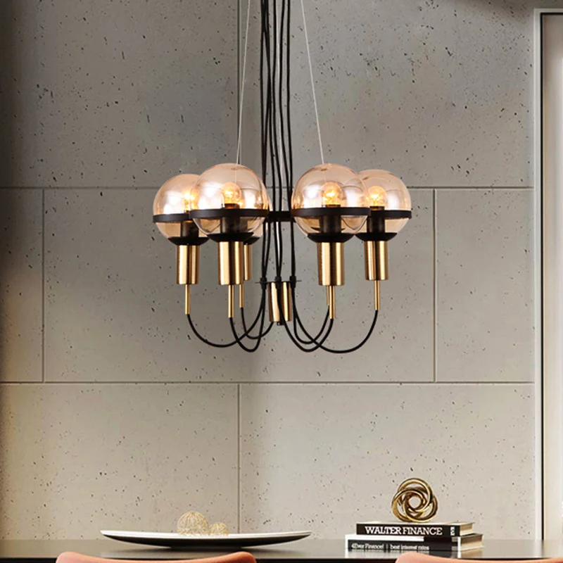 Global Glass Shade Kroonluchter Licht Modern 6/8 Lichten Messing Hangend Plafondlamp voor Woonkamer Clearhalo