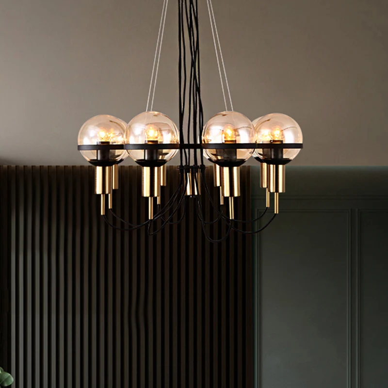 Global Glass Shade Kroonluchter Licht Modern 6/8 Lichten Messing Hangend Plafondlamp voor Woonkamer Clearhalo