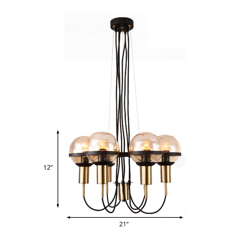 Global Glass Shade Kroonluchter Licht Modern 6/8 Lichten Messing Hangend Plafondlamp voor Woonkamer Clearhalo
