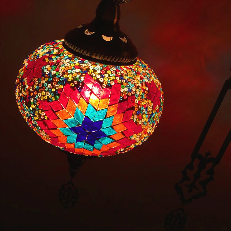 Global Kroonluchterlamp Traditioneel 2 Hoofden Rood/Blauw Glazen Plafond Hanglamp voor Hal Clearhalo