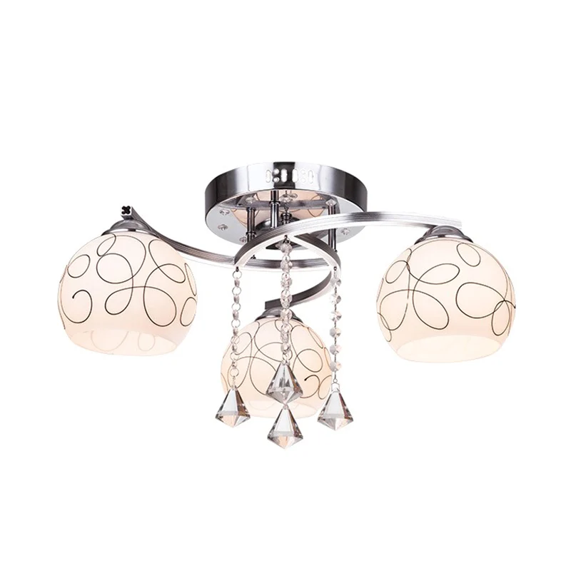 Global Living Room Semi Flush Minimalistisch Opaalglas 3/5 Lichten Chroom Plafond Flush met Crystal Drop Clearhalo