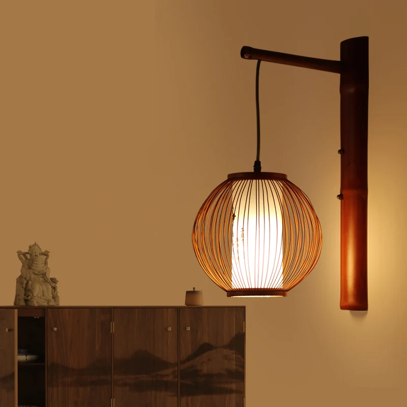 Global Wandverlichting Traditioneel Bamboe 1 Lamp Bronzen Schanslamp met binnenste witte cilinder perkament kap Clearhalo