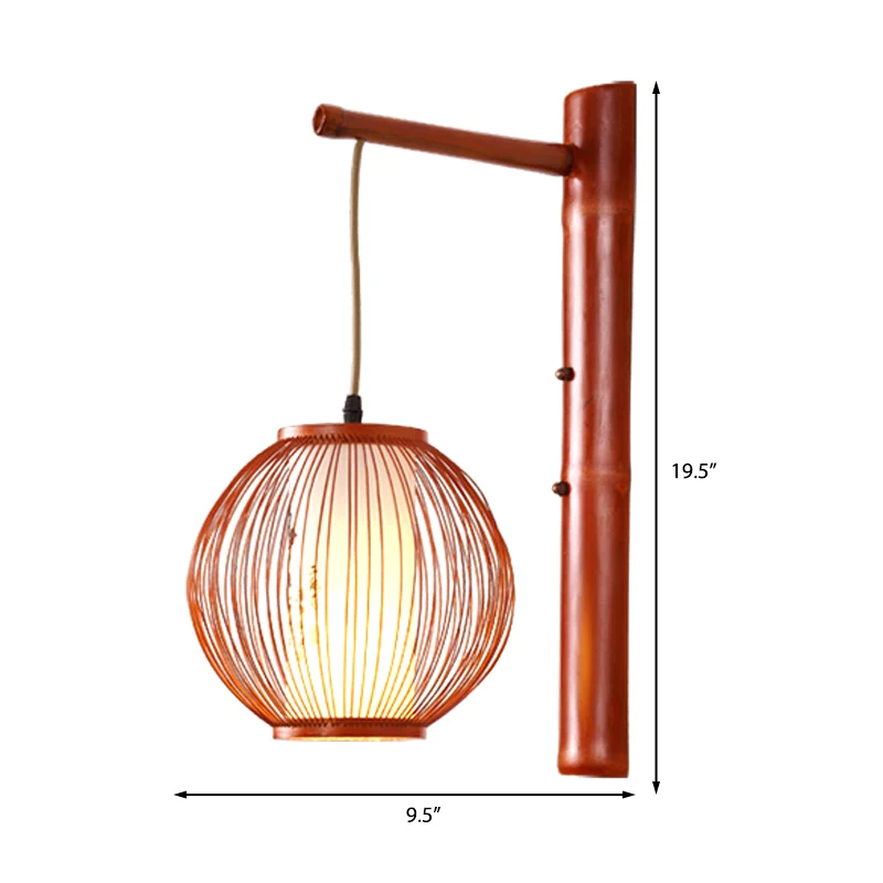 Global Wandverlichting Traditioneel Bamboe 1 Lamp Bronzen Schanslamp met binnenste witte cilinder perkament kap Clearhalo