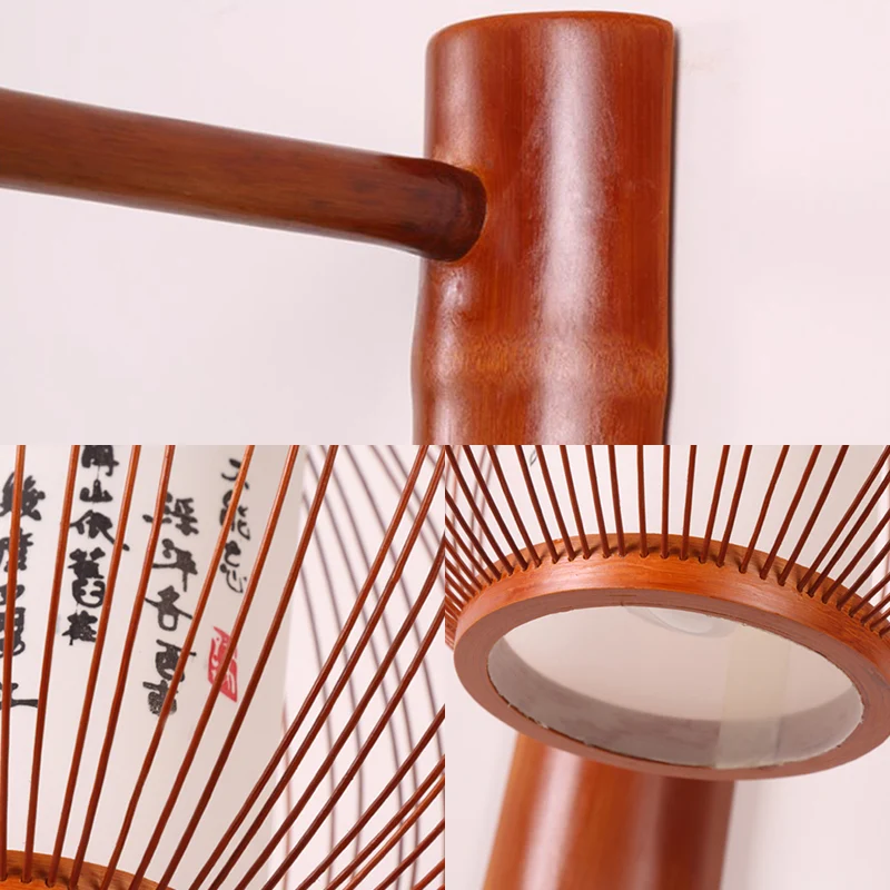 Global Wandverlichting Traditioneel Bamboe 1 Lamp Bronzen Schanslamp met binnenste witte cilinder perkament kap Clearhalo