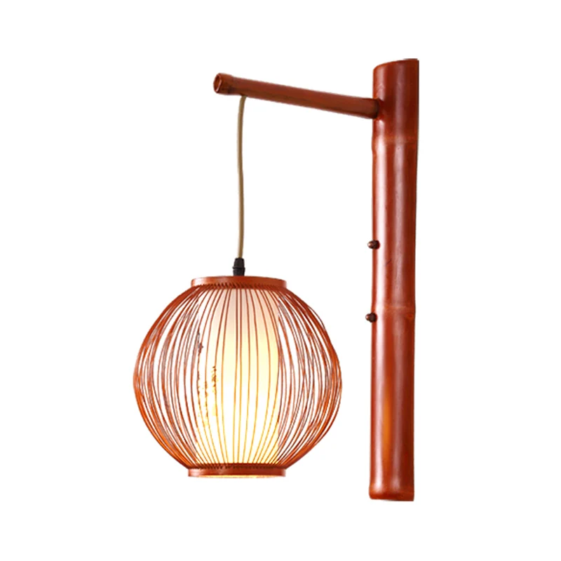 Global Wandverlichting Traditioneel Bamboe 1 Lamp Bronzen Schanslamp met binnenste witte cilinder perkament kap Clearhalo