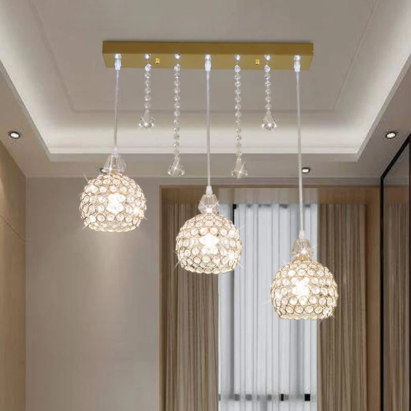 Globe Corridor Multi Hanglamp Kristal 3 Lichten Moderne Plafondlamp Goud Clearhalo