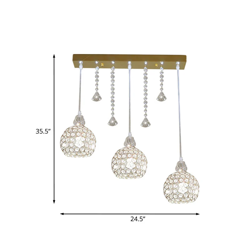 Globe Corridor Multi Hanglamp Kristal 3 Lichten Moderne Plafondlamp Goud Clearhalo