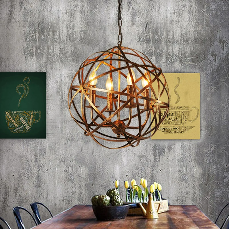 Globe Eetkamer Hanglamp Traditioneel Metaal 4 Lichts Messing Plafondkroonluchter Clearhalo