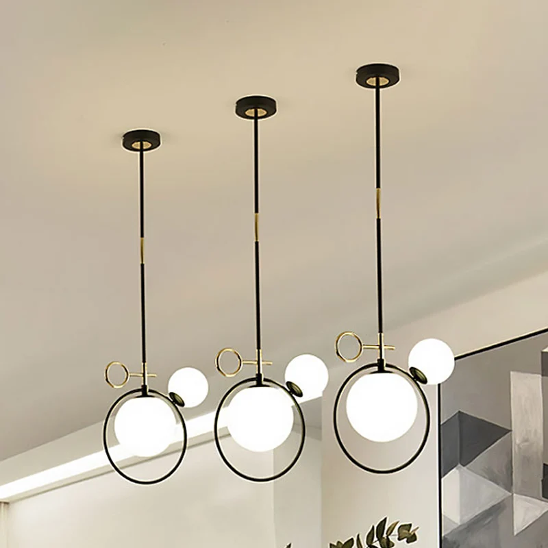 Globe Glass Cluster Hanger Hedendaags 2 Lichten Zwart Led Hanglamp voor Woonkamer Clearhalo
