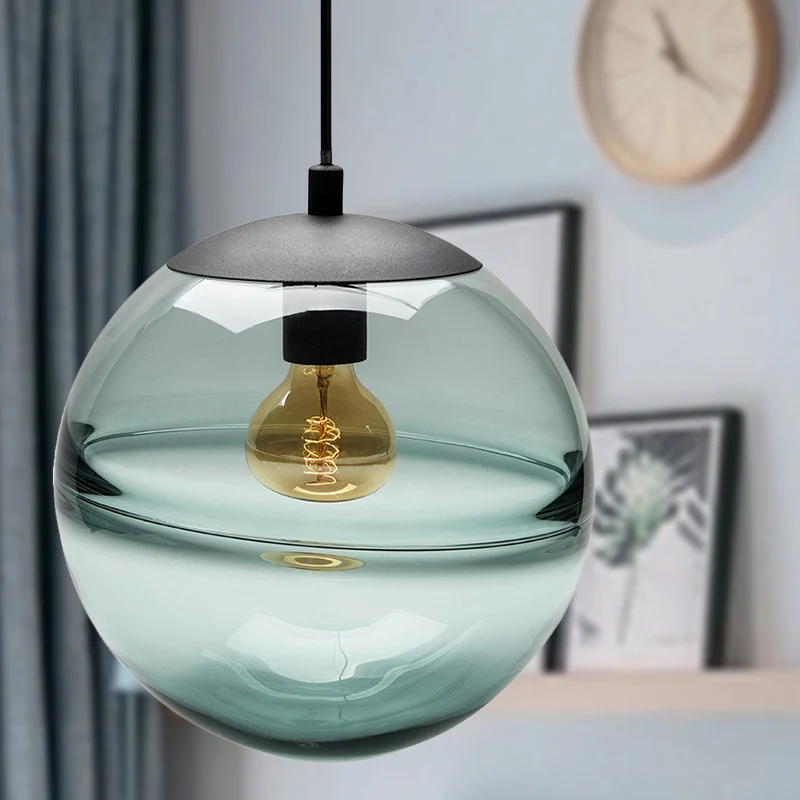 Globe Hangende Plafondlamp Eigentijds Blauw/Koffieglas 1 Licht Eetkamer Hanglamp Clearhalo