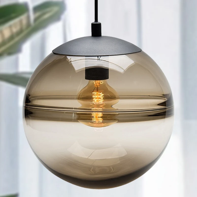 Globe Hangende Plafondlamp Eigentijds Blauw/Koffieglas 1 Licht Eetkamer Hanglamp Clearhalo